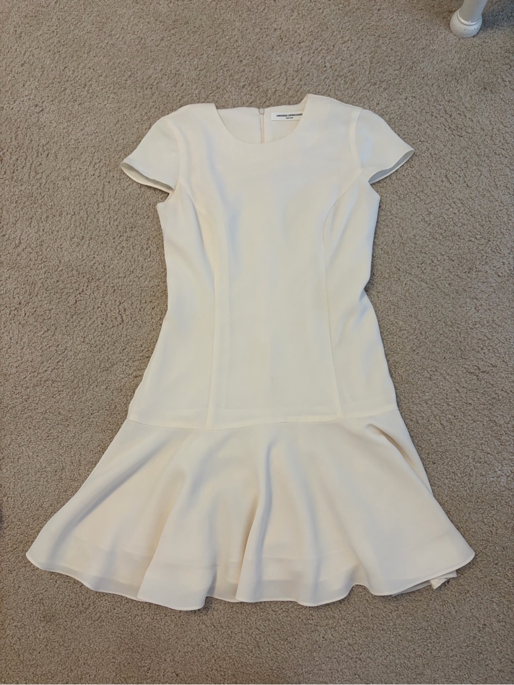 Amanda Uprichard Ivory Short Sleeve Flounced Hem Dress